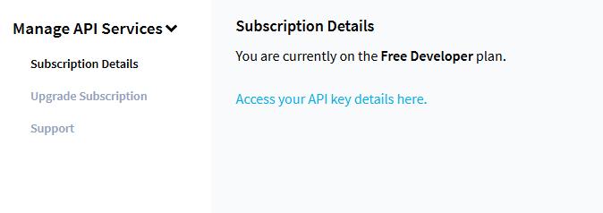 Page TMDB confirmant le Free Developer plan