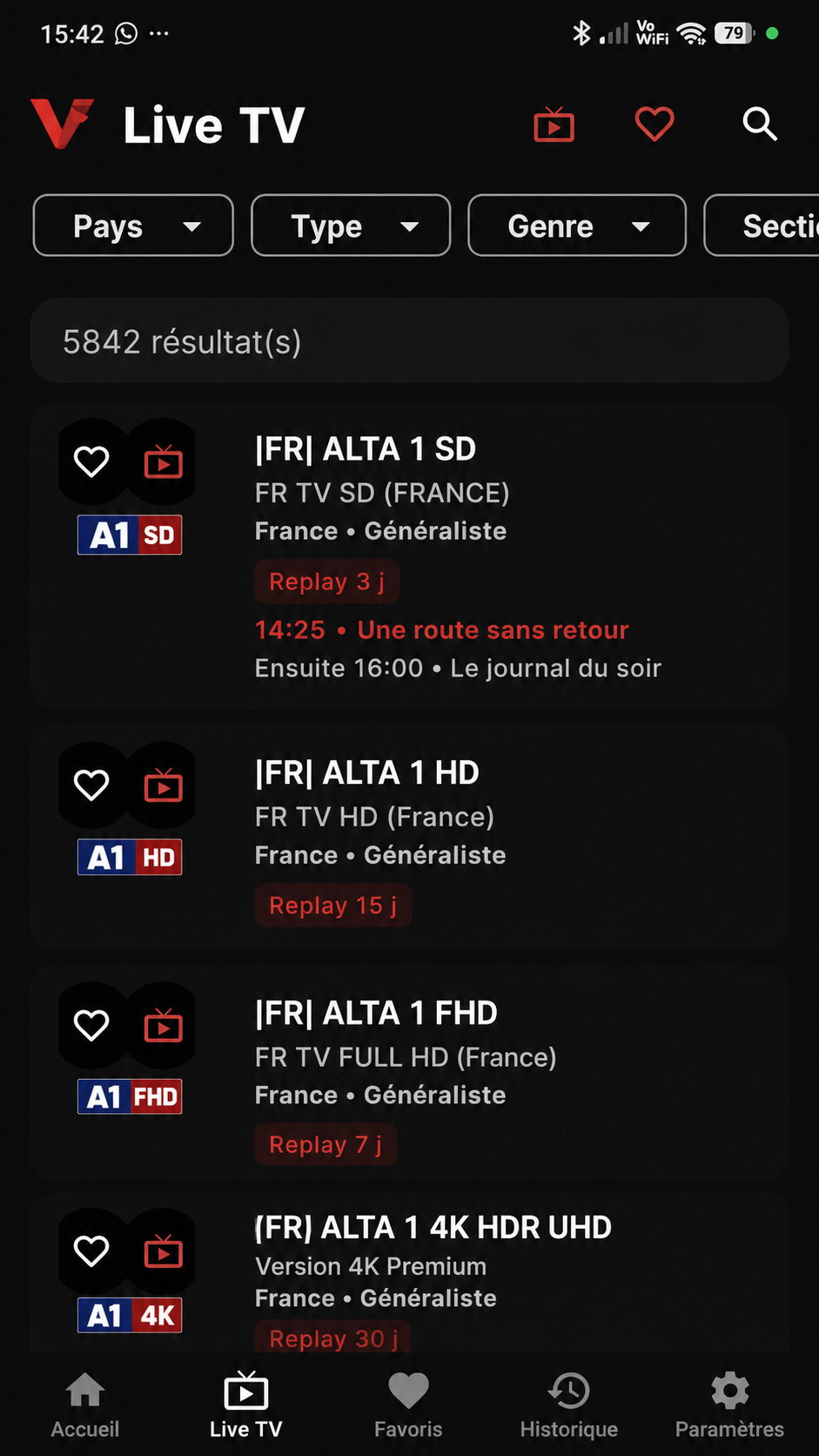 Voraxio mobile live TV channels screen