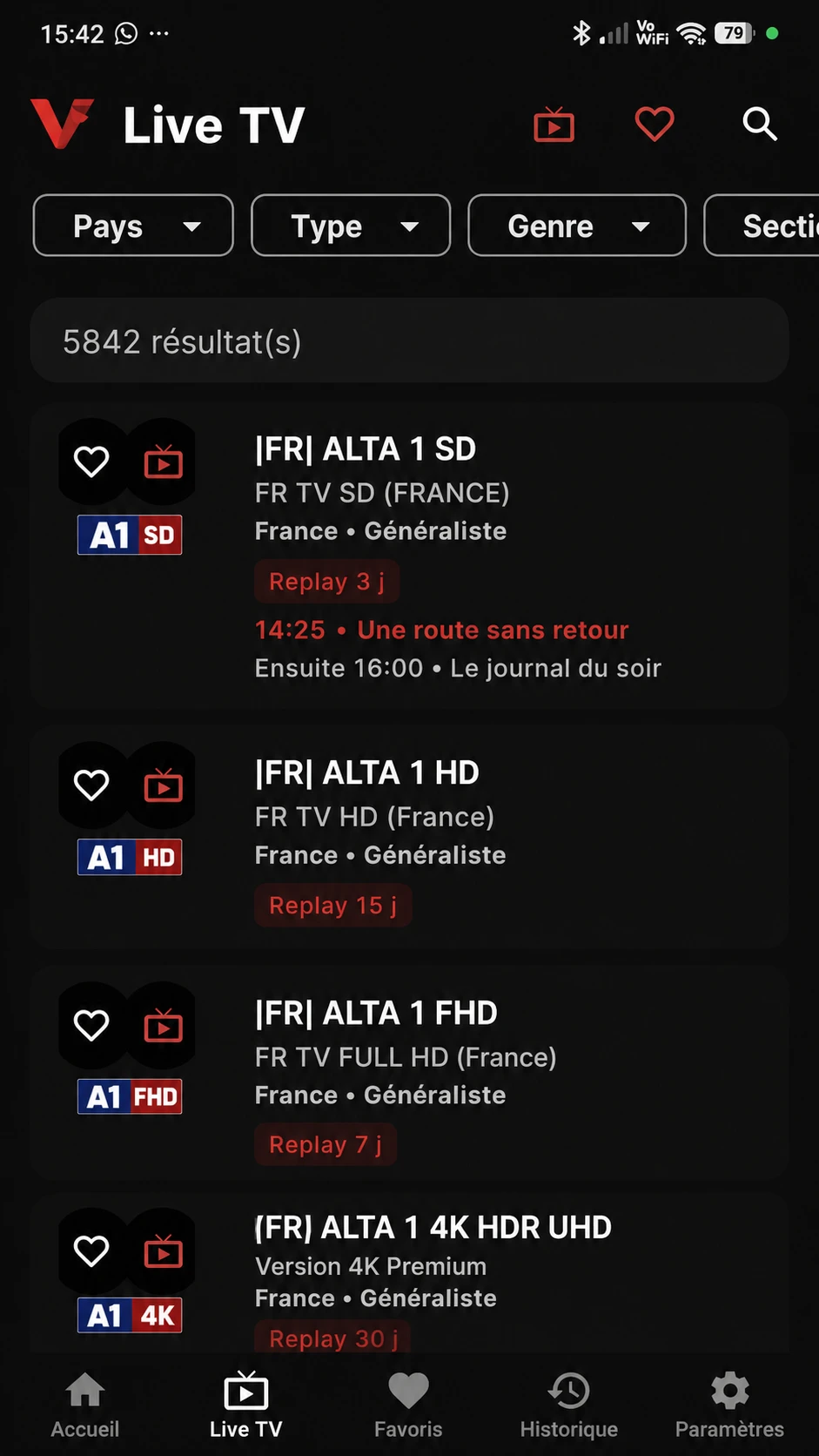 Voraxio mobile live TV channels screen