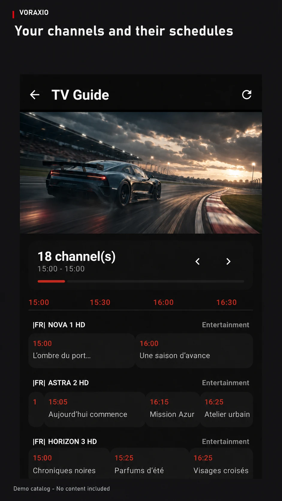 Voraxio TV guide