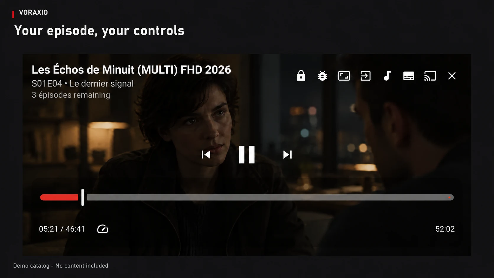 Voraxio landscape phone player with episode controls