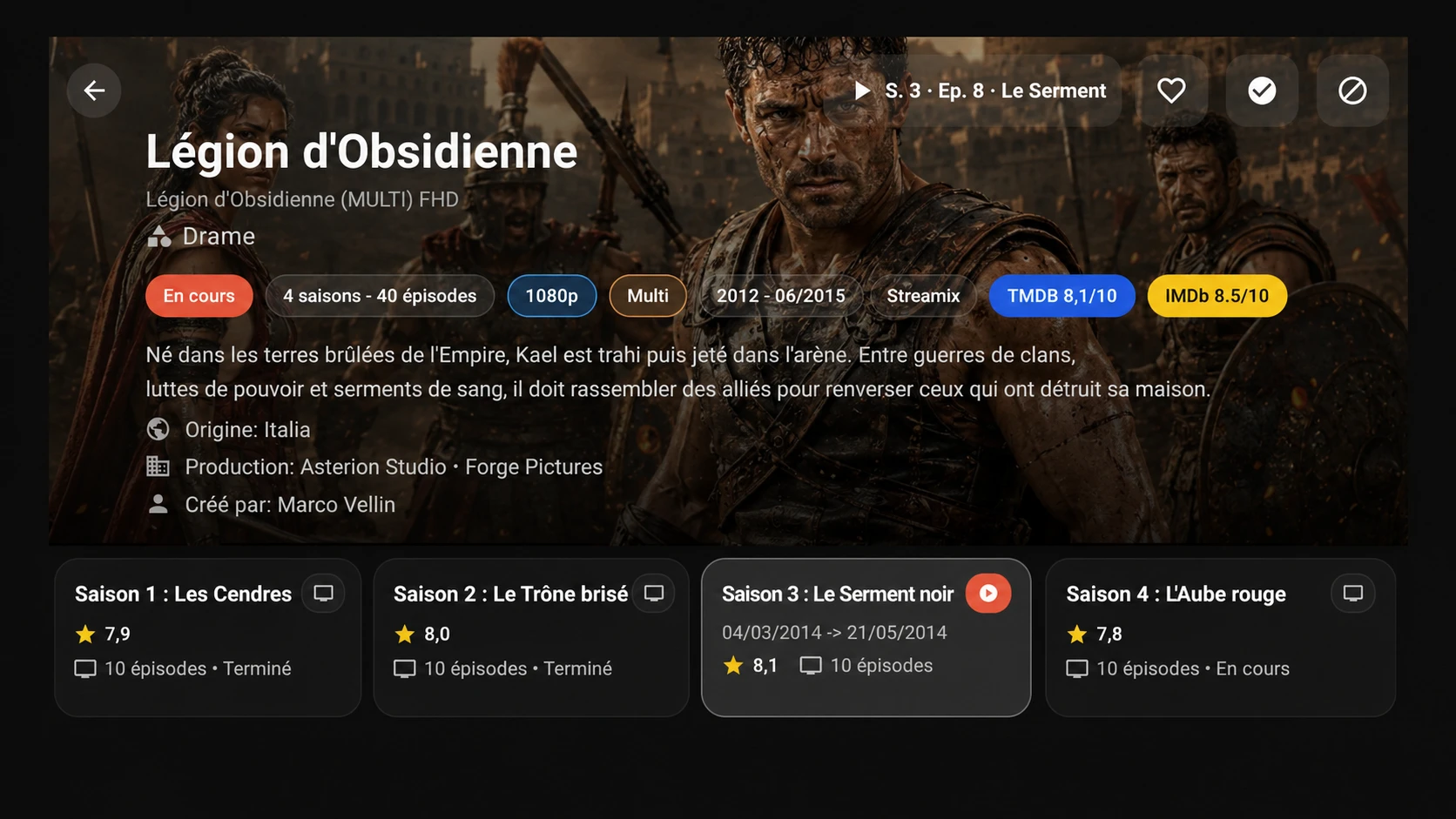 Détails de série sur Android TV Voraxio