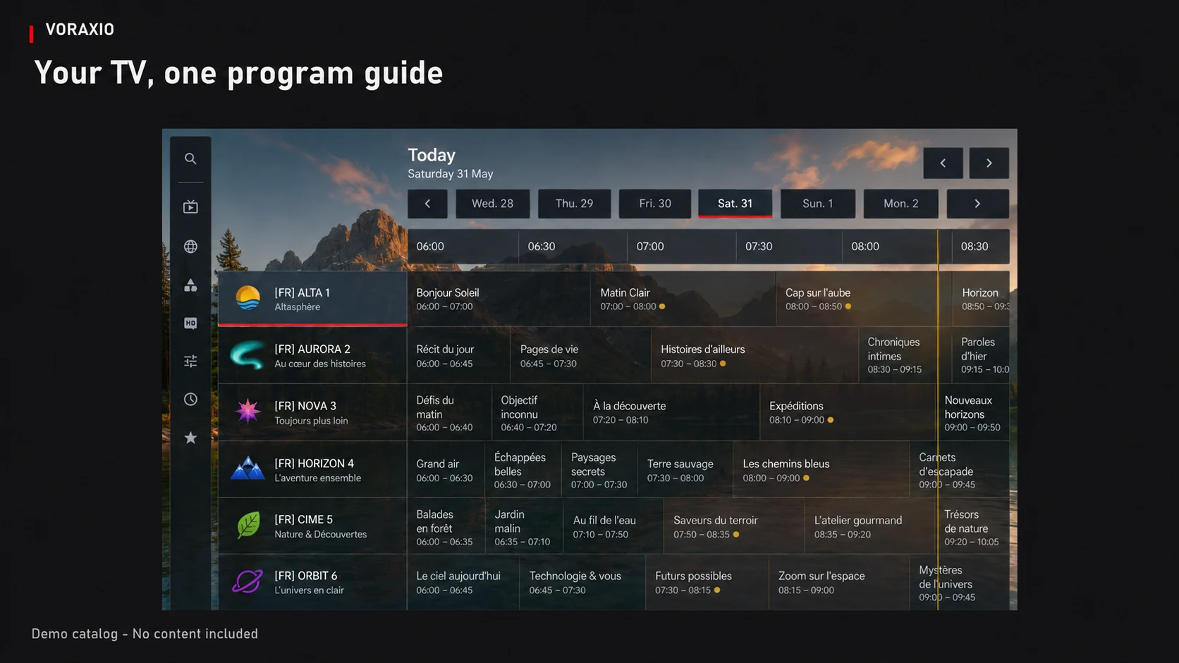 Voraxio Android TV guide grid