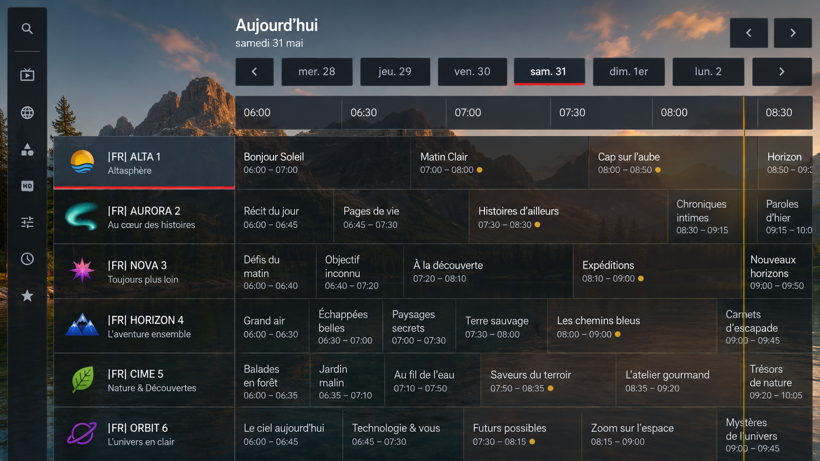 Voraxio Android TV guide grid screen