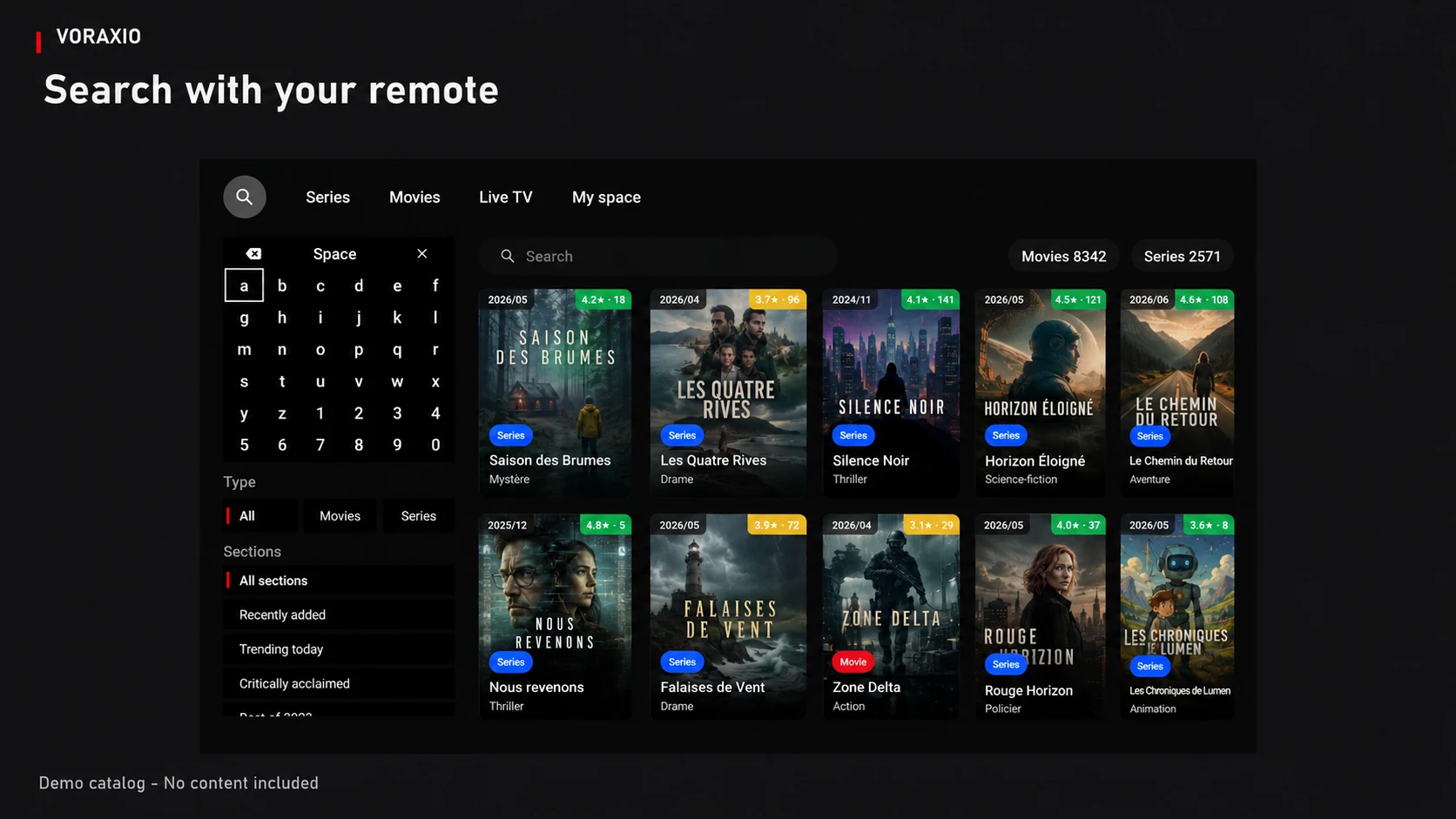 Voraxio Android TV search screen