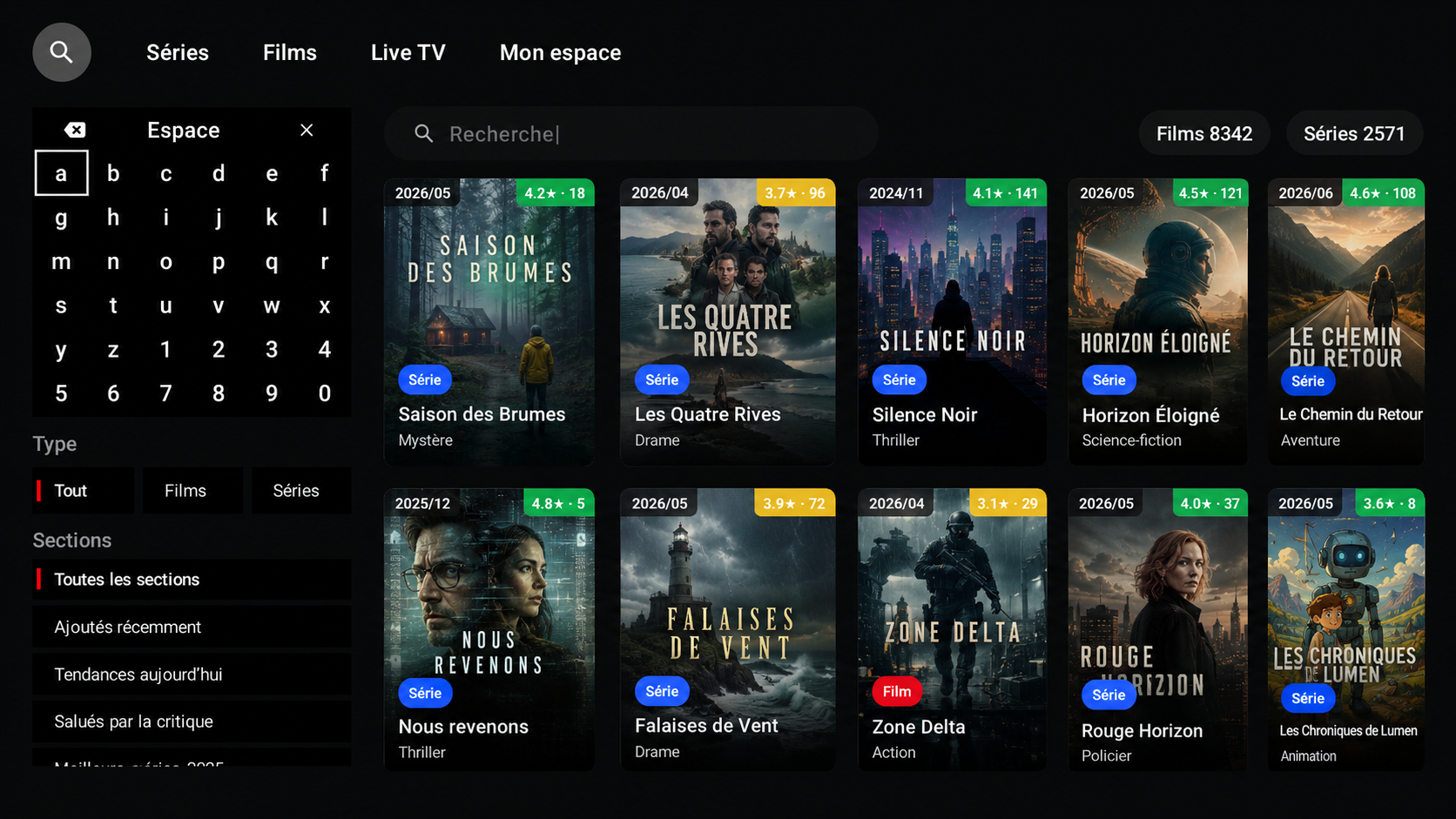 Voraxio Android TV search screen